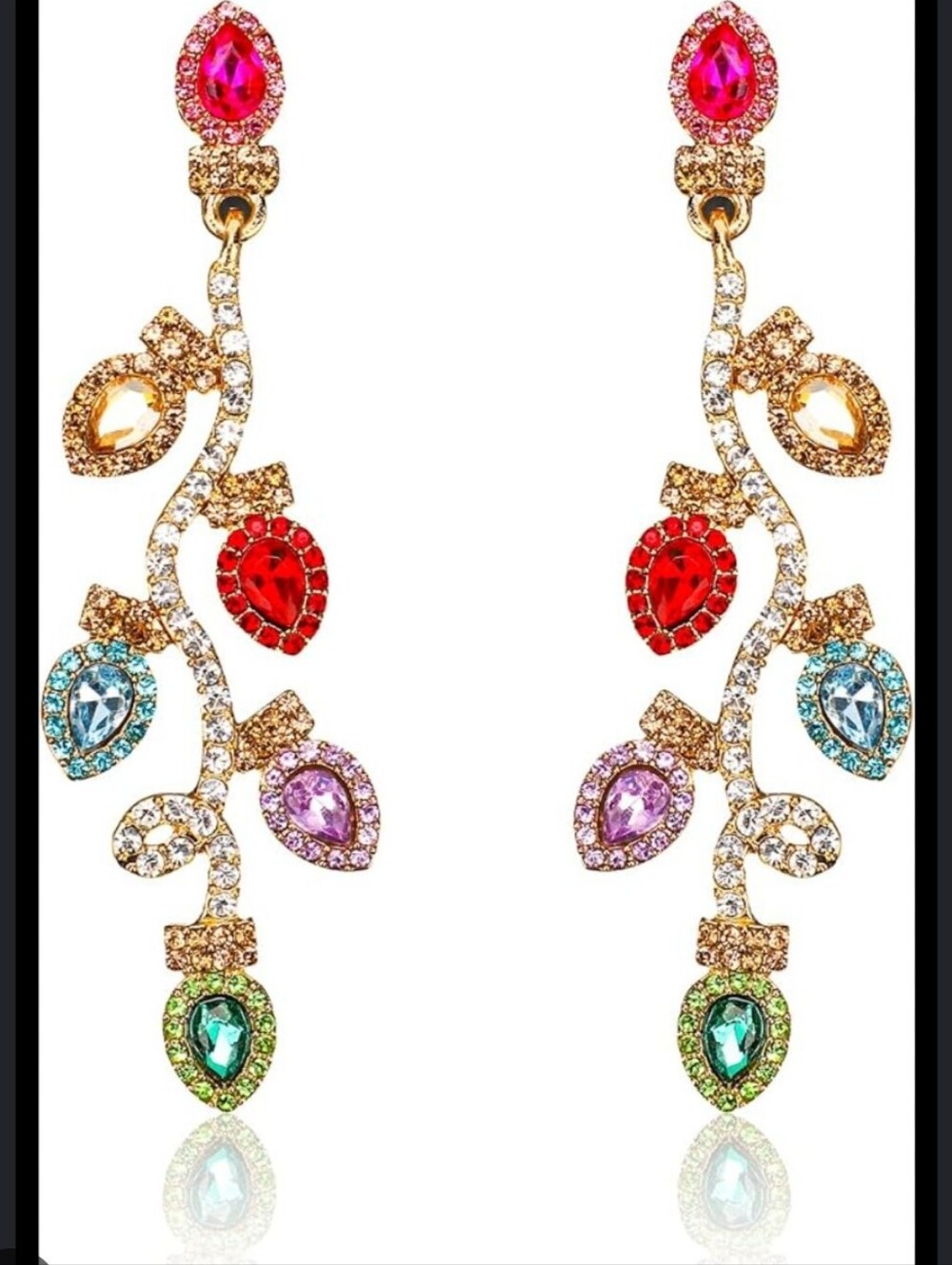 Multicolor Teardrop Crystal Gold Tone Statement Drop Earrings